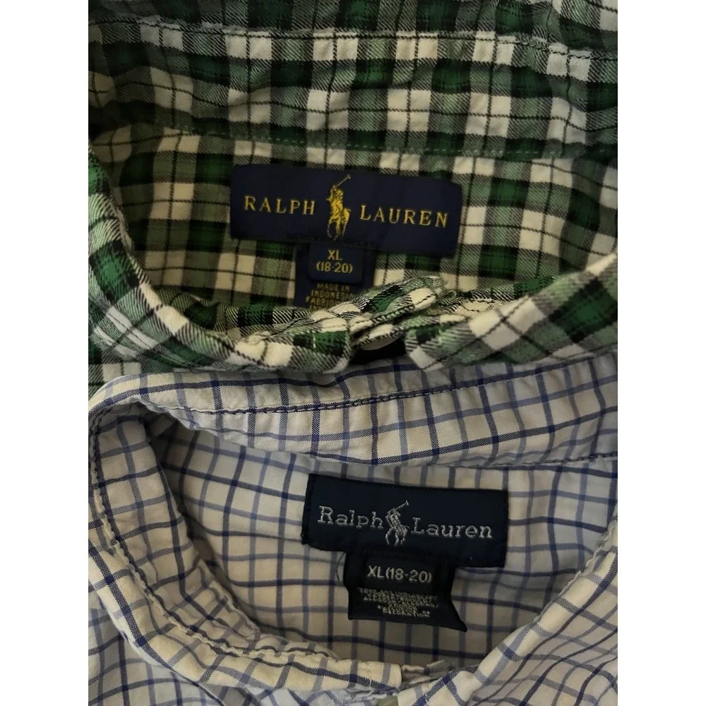 Polo Ralph Lauren Dress Shirts Youth Size XL Plaid Long Sleeve Button Up Lot X2